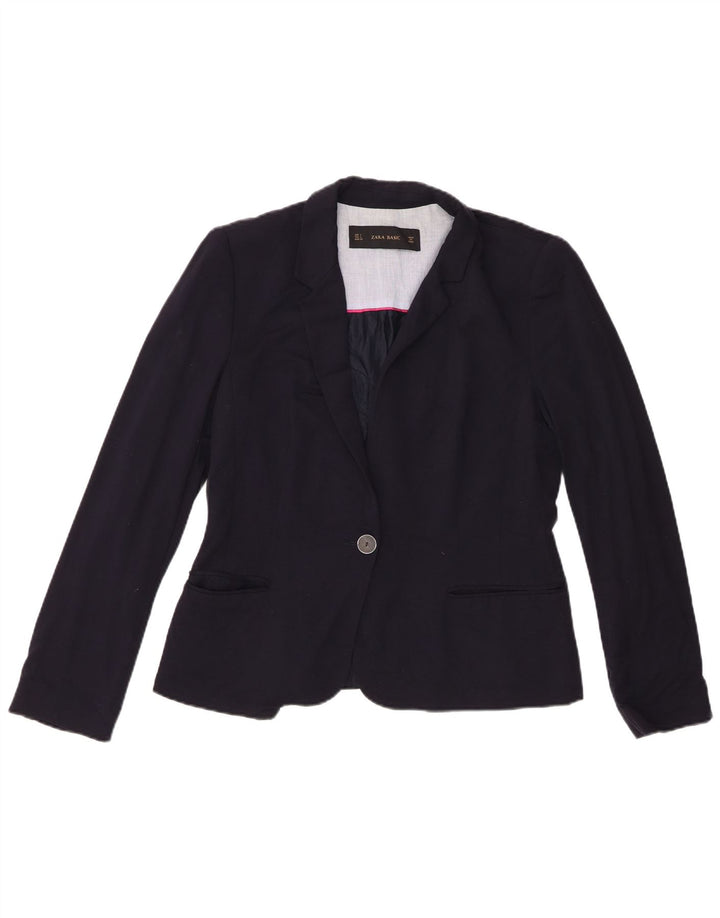 Zara Γυναικείο μπουφάν 1 κουμπιού Blazer UK 14 Large Navy Blue Viscose