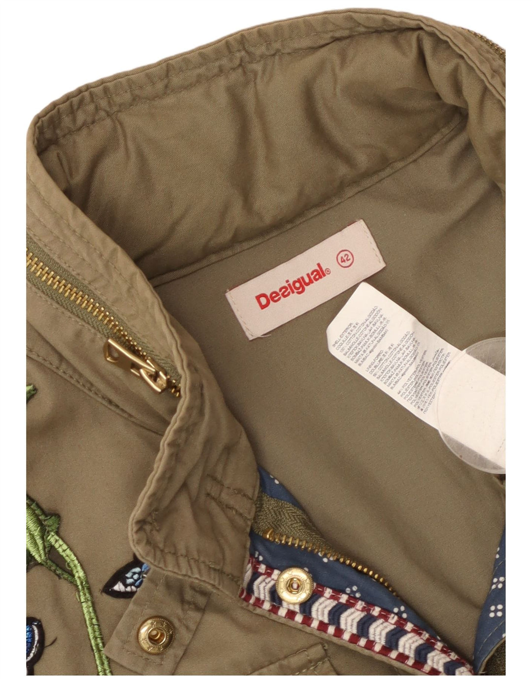 DESIGUAL Γυναικείο γραφικό Military Jacket EU 42 Large Khaki Cotton Butterfly