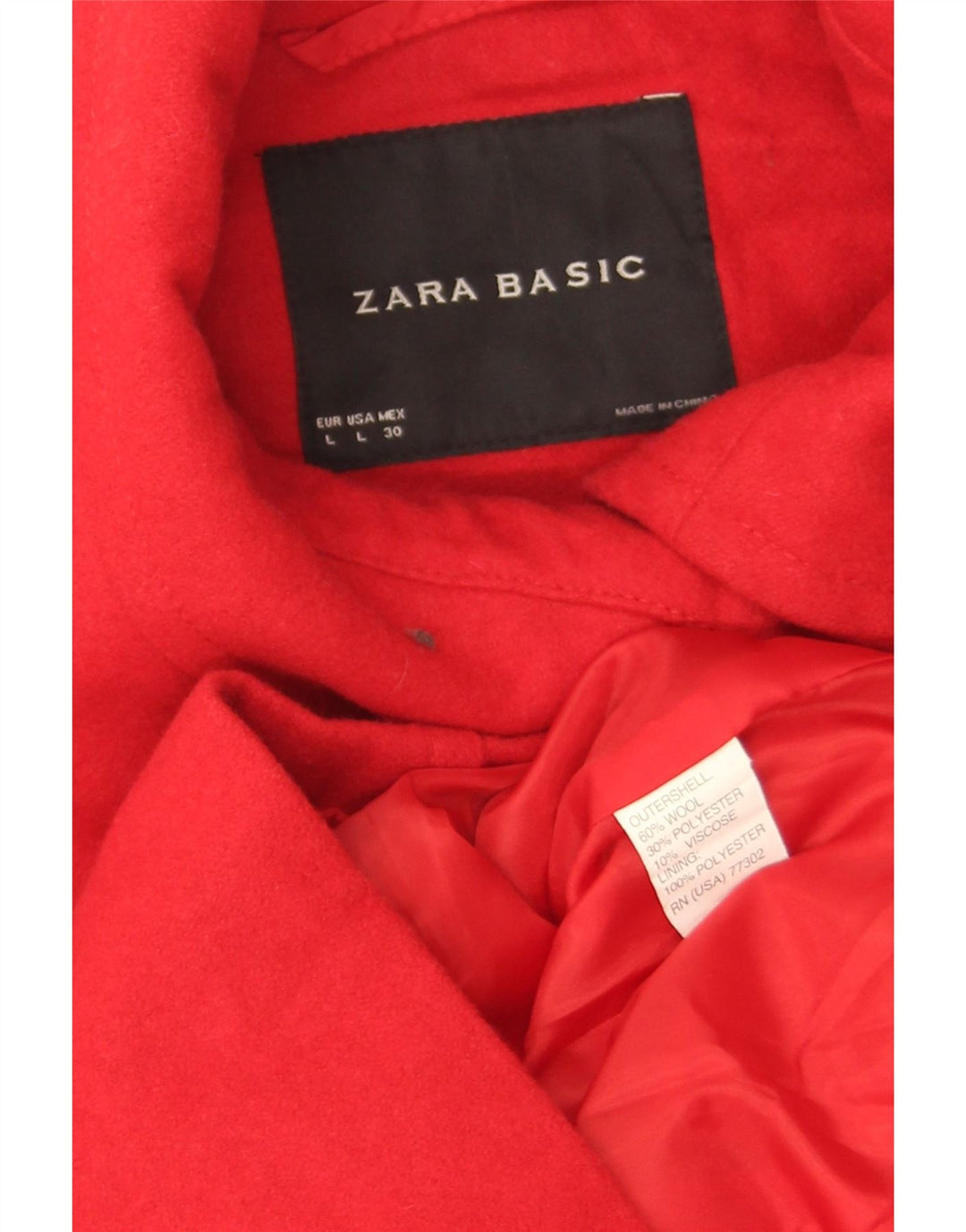 Zara Γυναικείο κοντό παλτό μπιζελιού UK 16 μεγάλο κόκκινο μαλλί