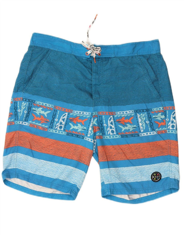MAUI AND SONS Mens Swimming Shorts 2XL  Blue Striped Polyester