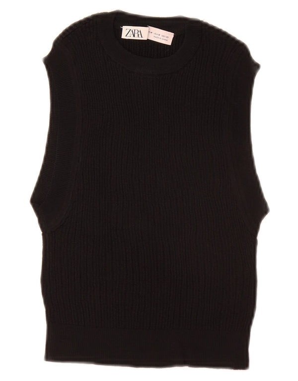 ZARA Γυναικείο Crop Vest Tank Top UK 12 Medium Black