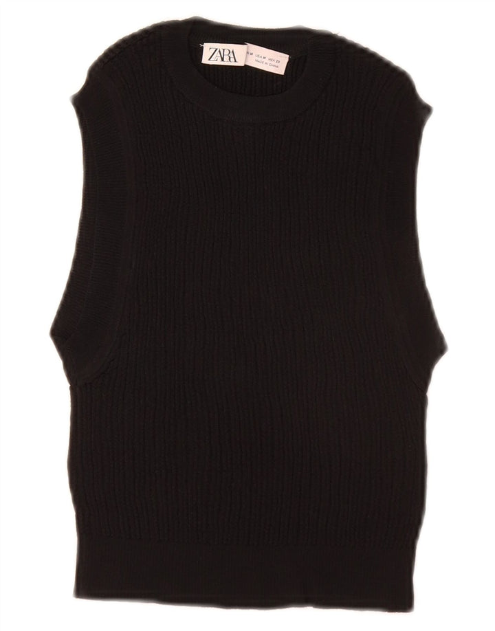ZARA Γυναικείο Crop Vest Tank Top UK 12 Medium Black