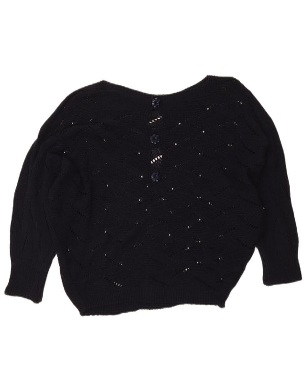 Vintage γυναικείο πουλόβερ με λαιμό σκάφος UK 16 Large Navy Blue Viscose