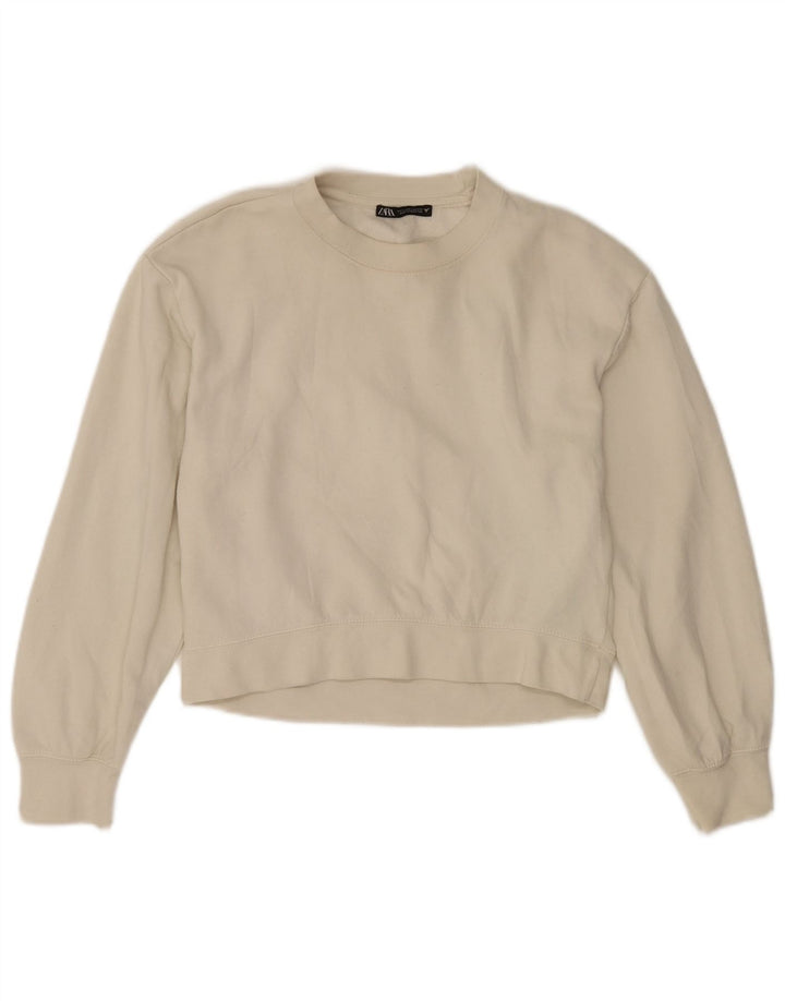 Zara Γυναικεία φούτερ Crop Jumper UK 10 Small White Cotton