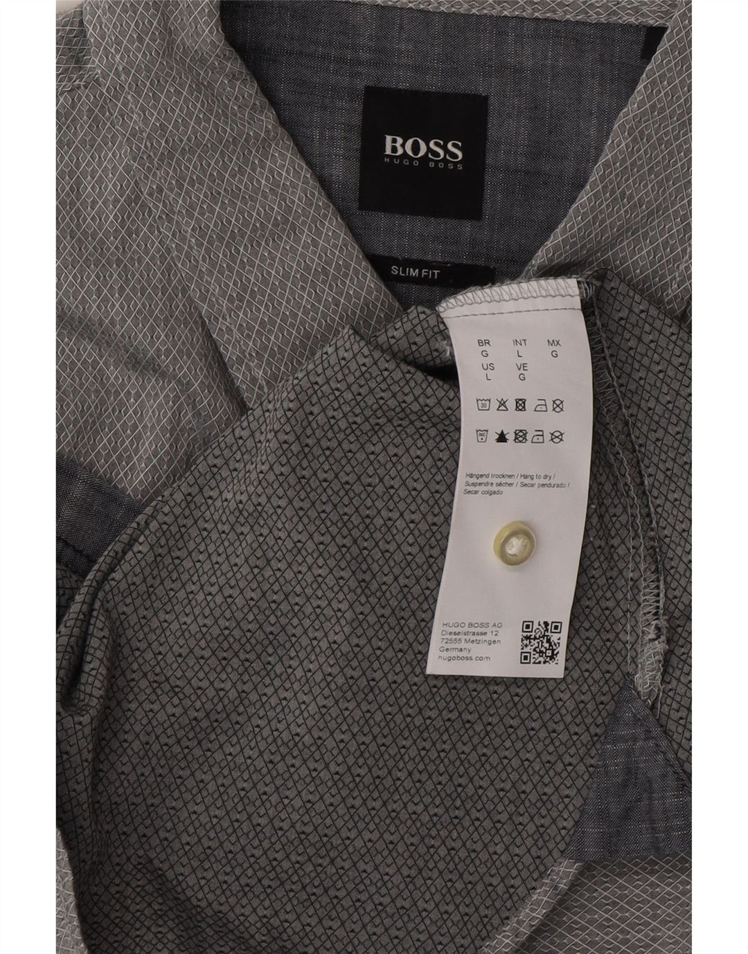 Ανδρικό πουκάμισο HUGO BOSS Slim Fit μεγάλο γκρι γεωμετρικό βαμβακερό