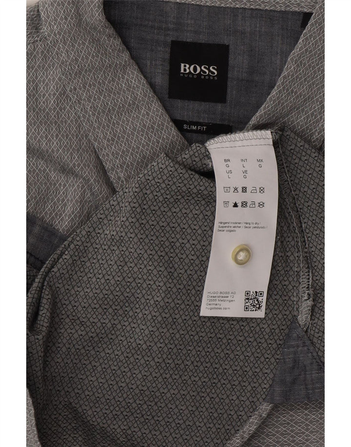 Ανδρικό πουκάμισο HUGO BOSS Slim Fit μεγάλο γκρι γεωμετρικό βαμβακερό