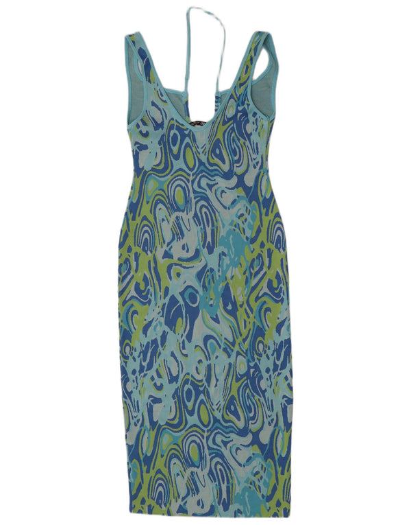 Zara Γυναικείο Αμάνικο Bodycon Φόρεμα UK 8 Small Blue Geometric Polyester