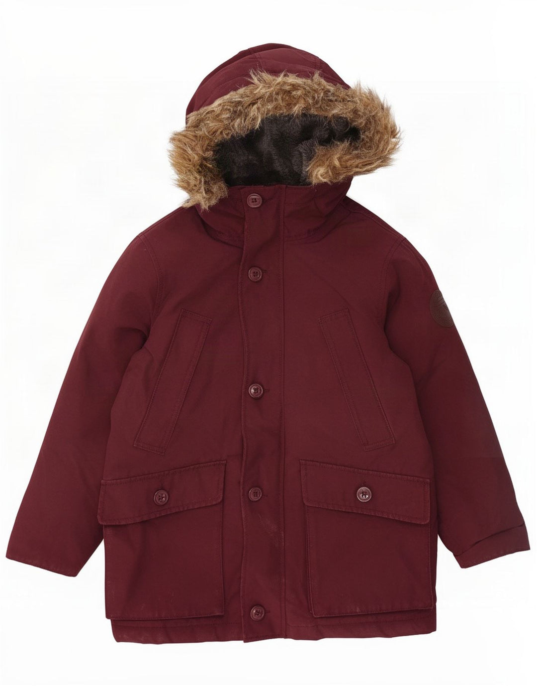 Gap Boys Hooded Parka Jacket 8-9 Years Medium Burgundy Polyester