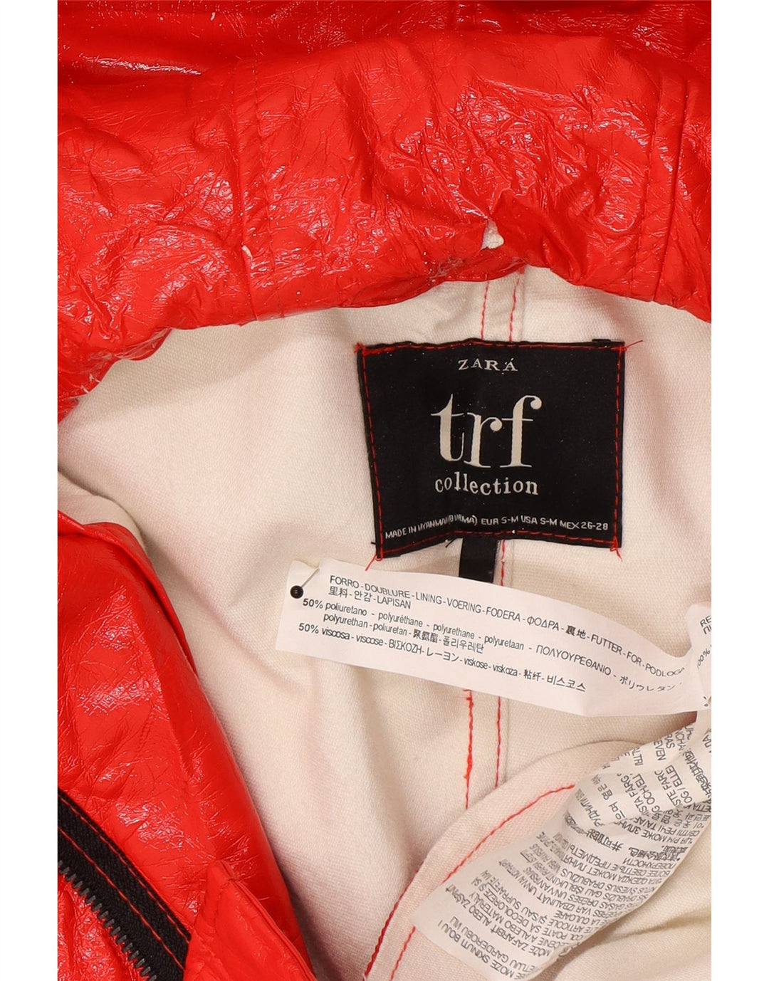Zara Γυναικείο μπουφάν βροχής με κουκούλα UK 10 Small Red Polyethylene