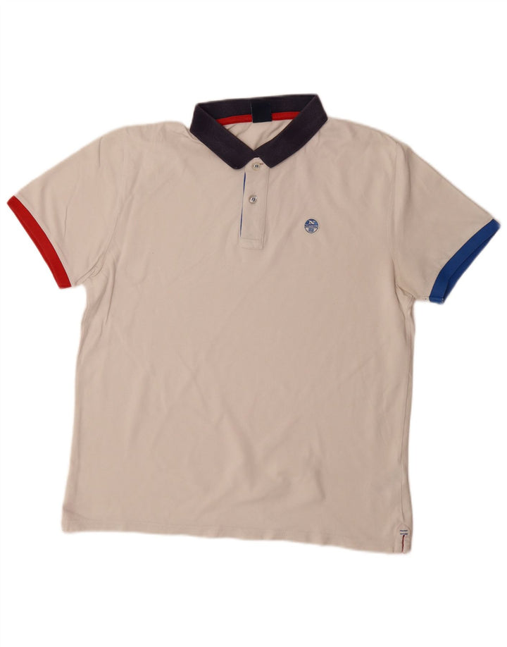 NORTH SAILS Mens Regular Fit Polo Shirt Medium White Colourblock Cotton