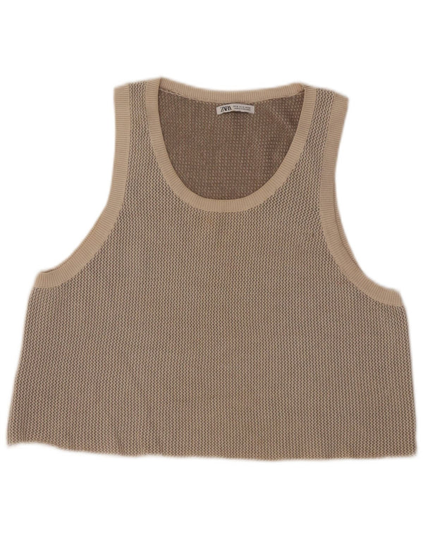 Zara Γυναικείο Crop Vest Top UK 14 Medium Beige