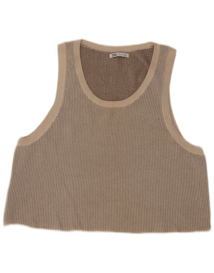 Zara Γυναικείο Crop Vest Top UK 14 Medium Beige