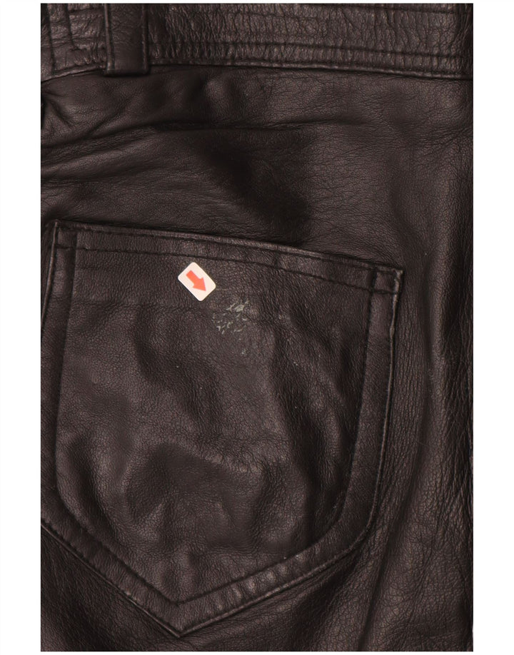 VINTAGE Γυναικείο ίσιο δερμάτινο παντελόνι IT 40 Small W28 L28 Μαύρο Δερμάτινο