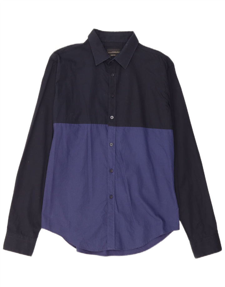 Ανδρικό πουκάμισο ZARA με λεπτή εφαρμογή, μεσαίο μπλε ναυτικό χρώμα