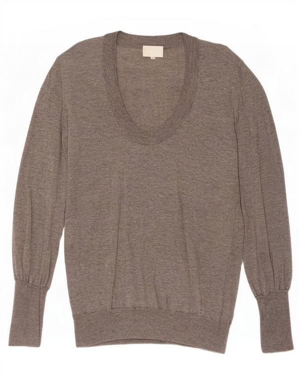 Vintage γυναικείο πουλόβερ με λαιμόκαυμα UK 14 Large Grey Flecked Cashmere
