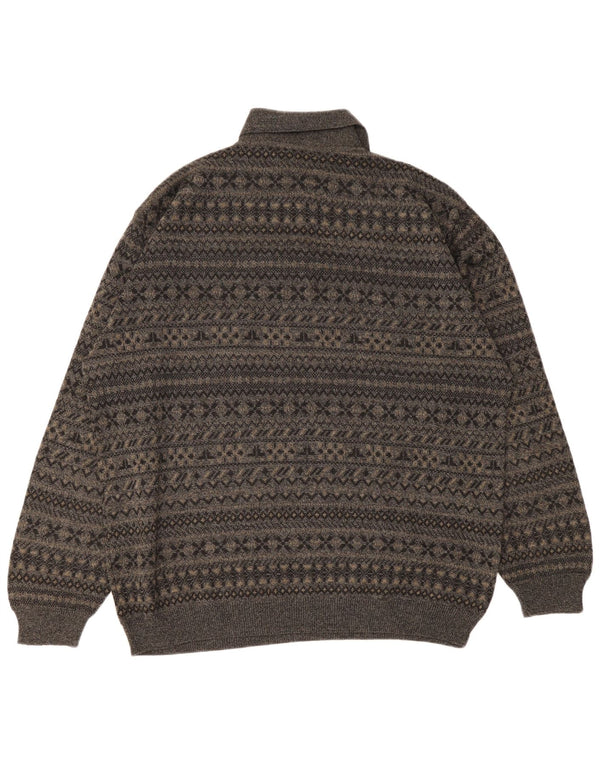 Enzo Goti Ανδρικό πουλόβερ Polo Neck Jumper 2XL Γκρι Fair Isle Wool