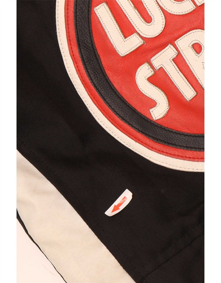 Lucky Strike Mens Graphic Racer Jacket UK 36 Small Black Colourblock