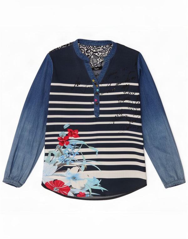 Desigual Γυναικεία μακρυμάνικη μπλούζα UK 6 XS Μπλε ριγέ βαμβακερό