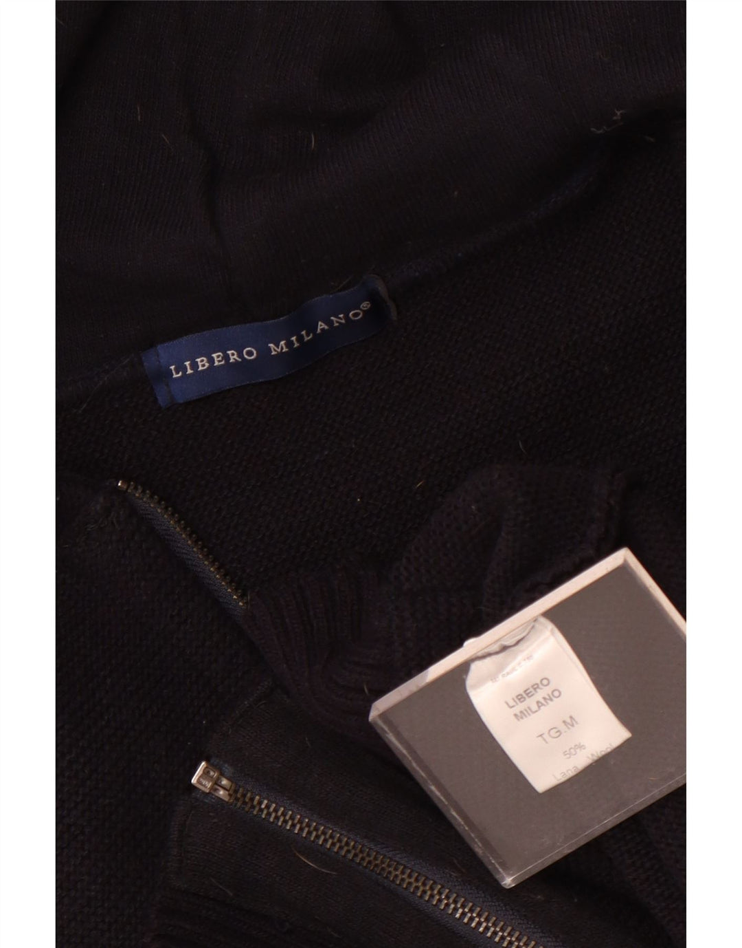 Γυναικείο πουλόβερ ζακέτα με κουκούλα Libero Milano UK 14 μεσαίο μαύρο μαλλί