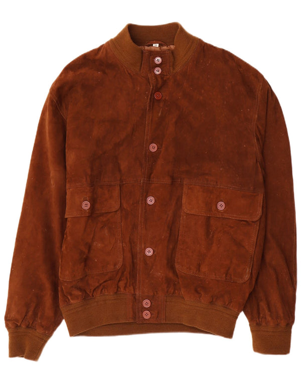 Vintage Ανδρικό Suede Bomber Jacket IT 56 3XL Καφέ Δερμάτινο