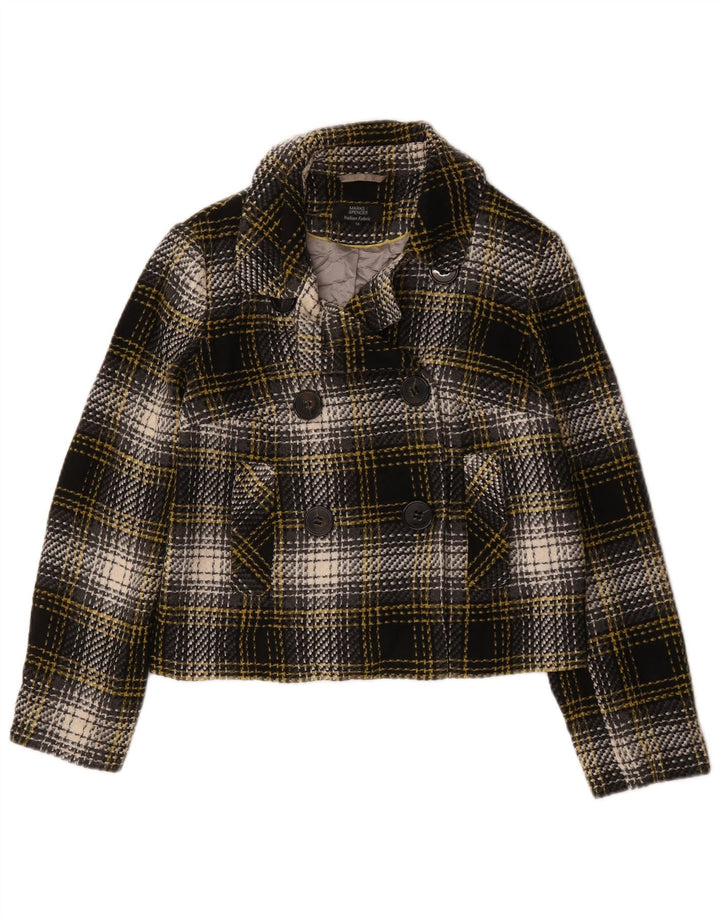 Marks & Spencer Γυναικείο κοντό παλτό μπιζελιού UK 14 Large Black Check Acrylic