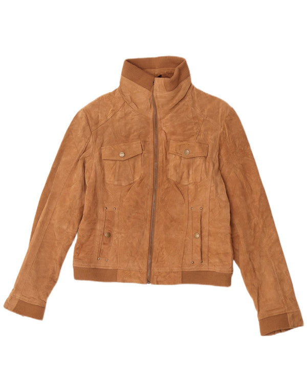 Vintage Γυναικείο Crop Suede Jacket UK 14 Large Beige Leather