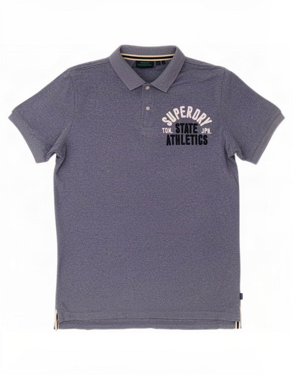 Superdry Mens Graphic Polo Shirt Large Blue Flecked Cotton