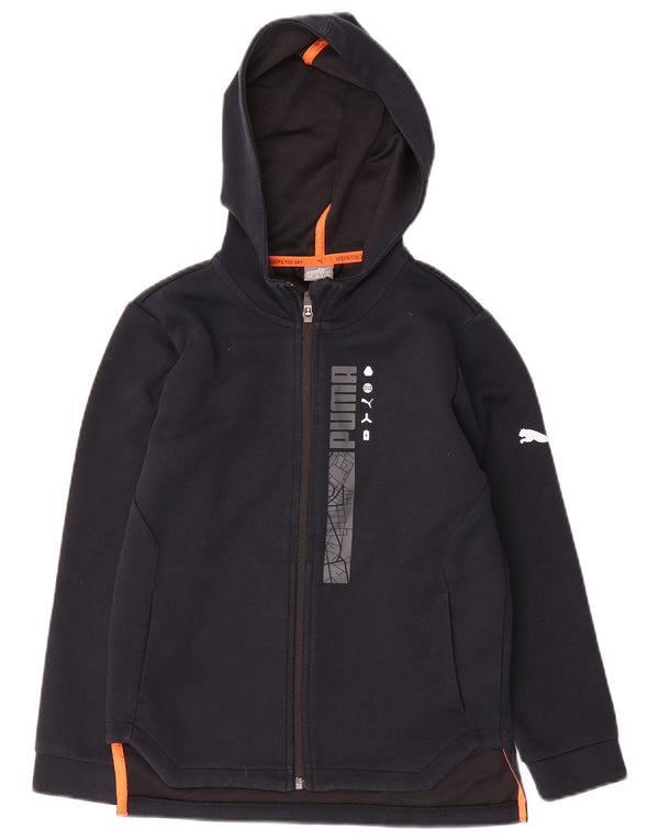 Puma Boys γραφικό πουλόβερ με κουκούλα με φερμουάρ 9-10 ετών Navy Blue Polyester