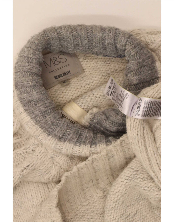 Marks & Spencer Ανδρικό πουλόβερ με φερμουάρ σε κανονική εφαρμογή XL Λευκό Flecked