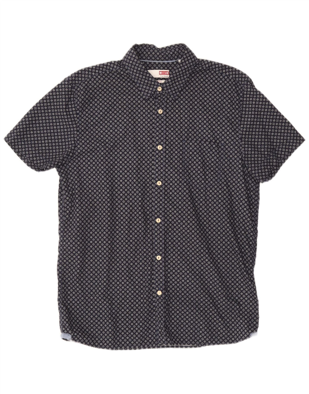 MUSTANG Ανδρικό κοντομάνικο πουκάμισο με λεπτή εφαρμογή, μεγάλο μπλε ναυτικό φλοράλ βαμβακερό