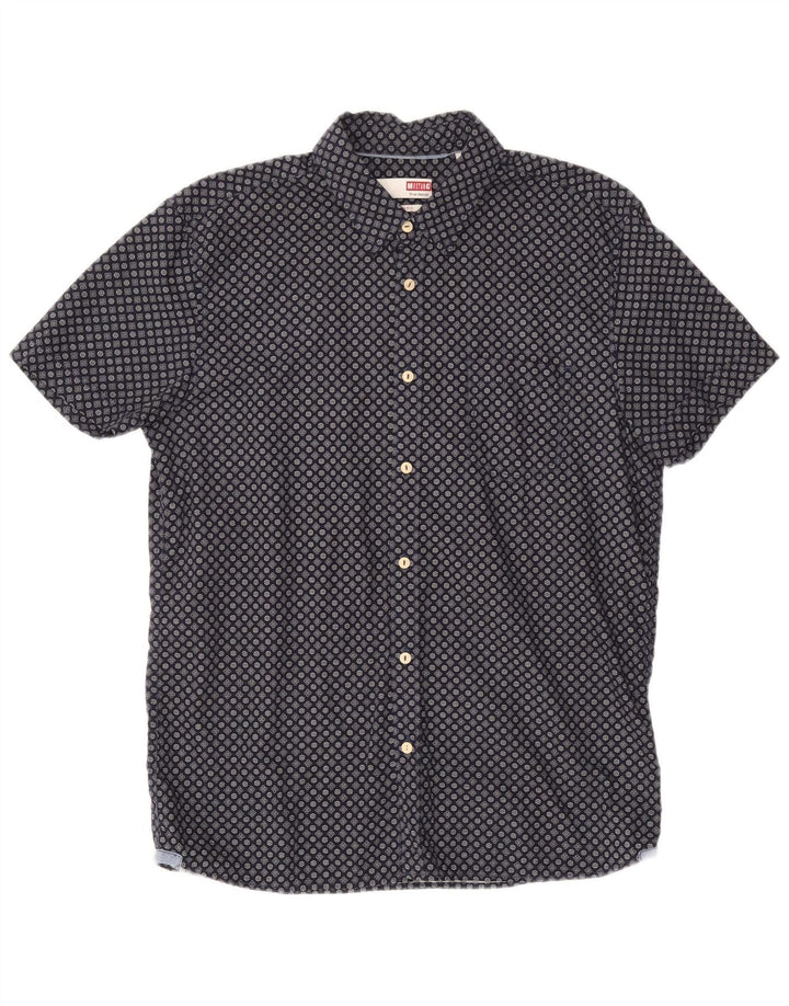 MUSTANG Ανδρικό κοντομάνικο πουκάμισο με λεπτή εφαρμογή, μεγάλο μπλε ναυτικό φλοράλ βαμβακερό