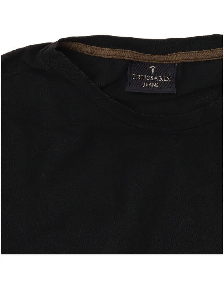 TRUSSARDI JEANS Ανδρικό γραφικό T-Shirt Top Μεσαίο μαύρο βαμβακερό