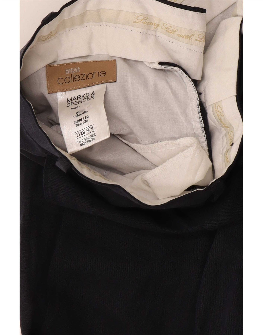 Marks & Spencer Ανδρικό παντελόνι με καρφίτσα W40 L33 Navy Blue Silk