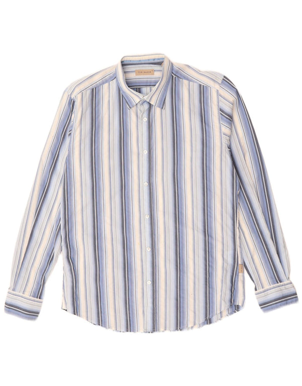 TED BAKER Mens Shirt Size 4 Large Blue Striped Cotton