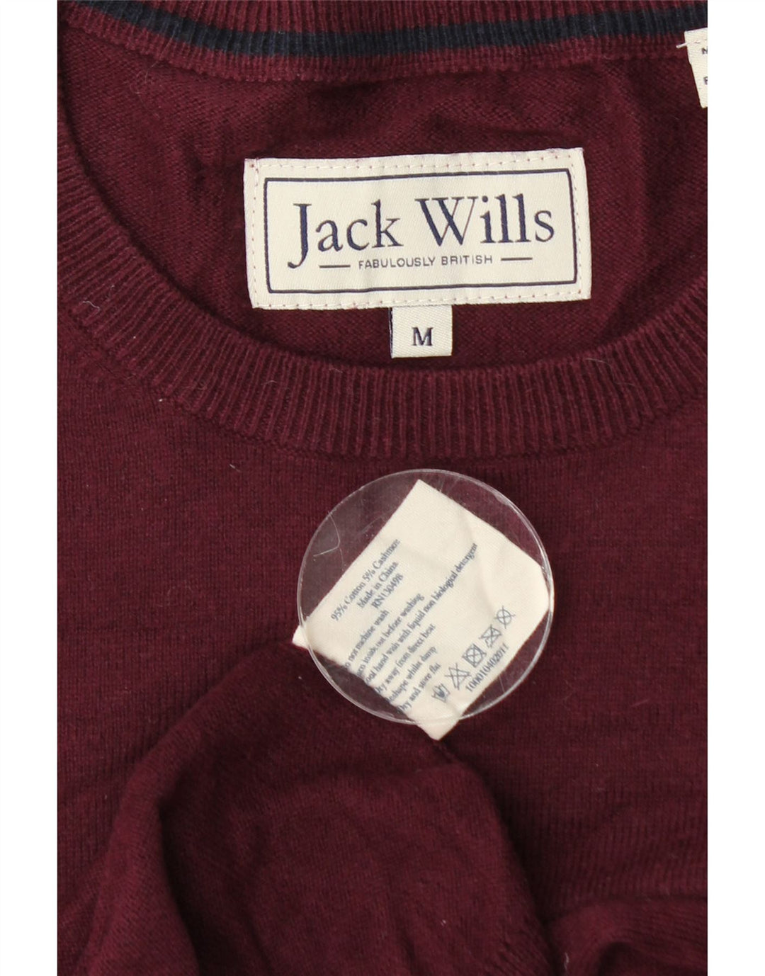 Jack Wills Ανδρικό πουλόβερ με λαιμόκοψη, μεσαίο βαμβακερό μπορντό