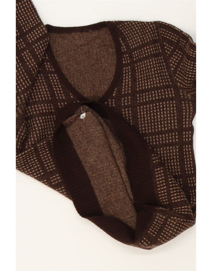 VINTAGE Womens V-Neck Jumper Sweater IT 44 Medium Brown Check Vintage Vintage and Second-Hand Vintage from Messina Hembry 