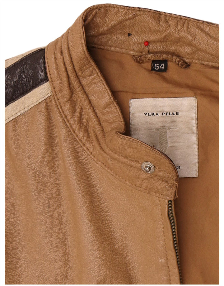 Vintage Ανδρικό Δερμάτινο Μπουφάν IT 54 XL Beige Colourblock Leather