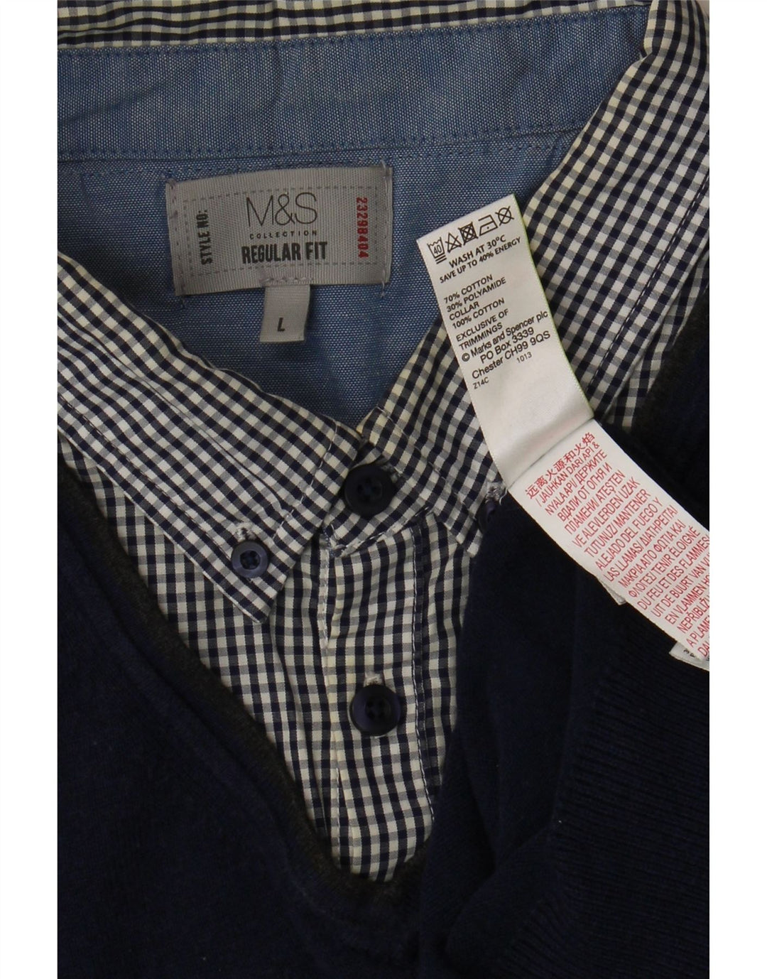 MARKS & SPENCER Ανδρικό πουλόβερ με λαιμόκοψη V-λαιμόκοψη Μεγάλο μπλε καρό