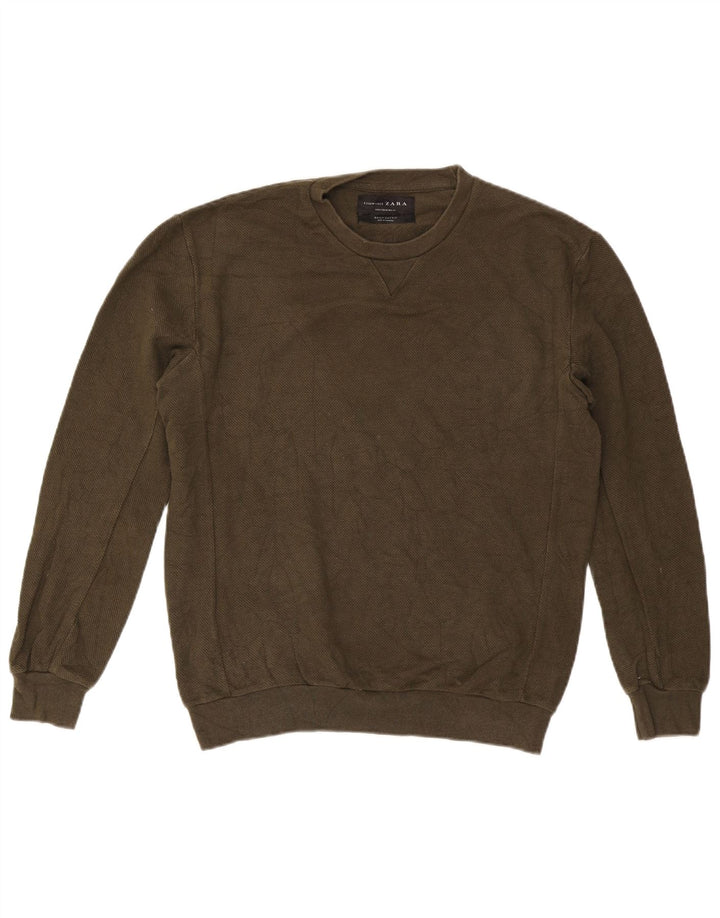 Ανδρικό πουλόβερ Zara Crew Neck Jumper Μεσαίο βαμβακερό χακί