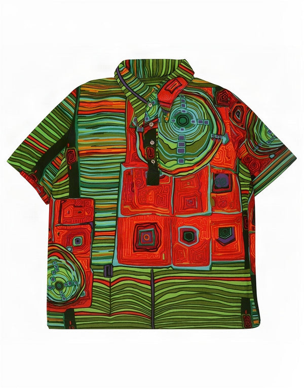 Vintage Womens Polo Shirt UK 14 Medium Multicoloured Geometric