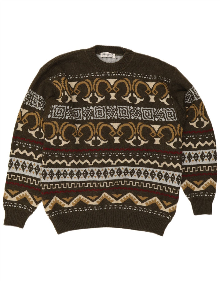 Ανδρικό πουλόβερ Bramante Crew Neck Jumper IT 50 Medium Khaki Geometric Wool