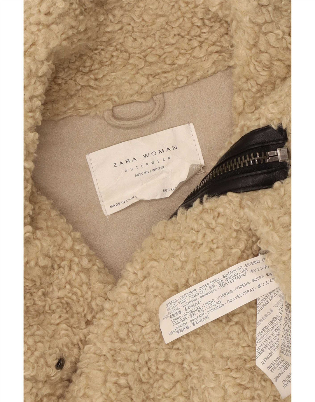 Zara Γυναικείο Teddy Bear Fleece Jacket UK 18 XL Beige Polyester