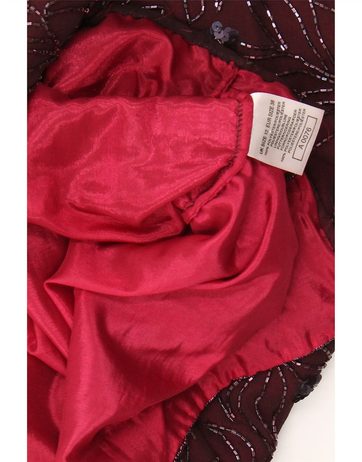 VINTAGE Γυναικείο Αμάνικο Φόρεμα UK 12 Medium Burgundy Floral