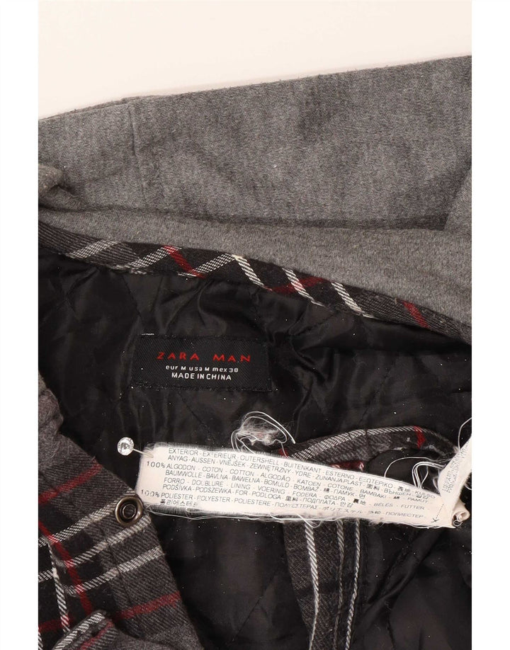 Ανδρικό πουκάμισο Zara με κουκούλα Ξυλοκόπος Φανελένιο μεσαίο γκρι βαμβακερό