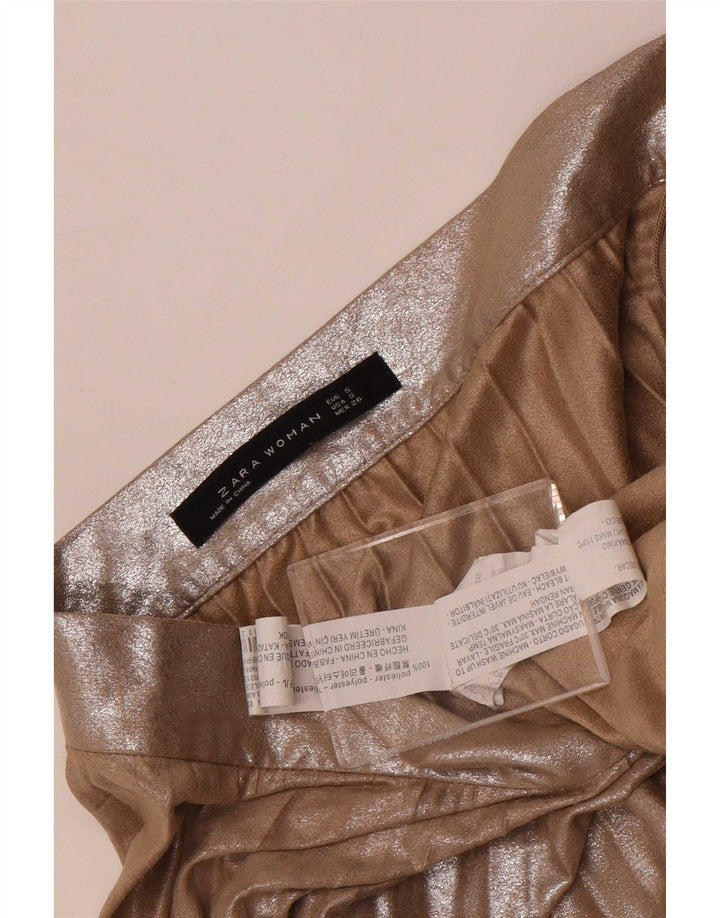Zara Γυναικεία Ψηλόμεση Πλισέ Φούστα Μικρή W26 Καφέ Πολυεστέρας