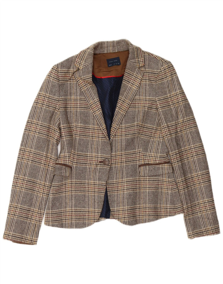 Zara Γυναικείο Μπουφάν 1 Κουμπί Blazer UK 14 Medium Grey Check Acetate