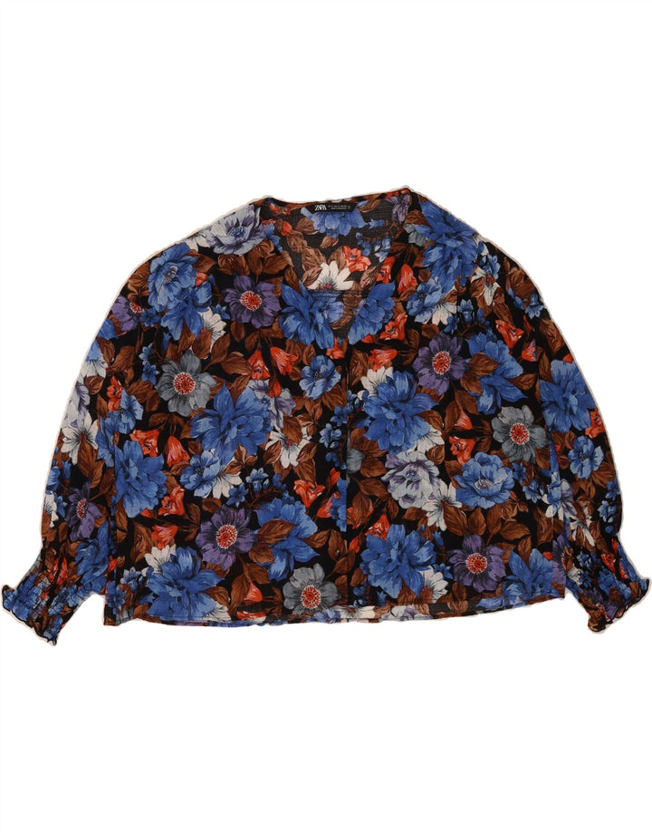 ZARA Womens Oversized Shirt Blouse UK 10 Small Blue Floral Vintage Zara and Second-Hand Zara from Messina Hembry 