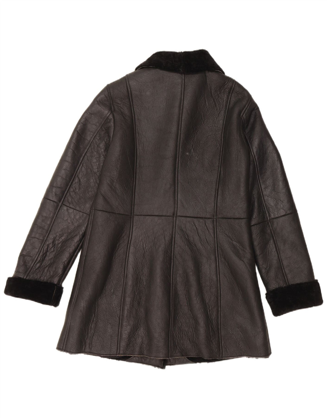 Vintage Γυναικείο Παλτό Shearling EU 40 Δερμάτινο μεσαίο μαύρο