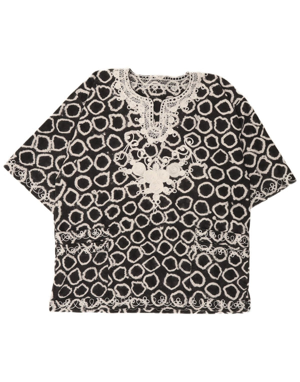 VINTAGE Γυναικεία Μπλούζα με Abstract Pattern Top UK 18 XL Μαύρο