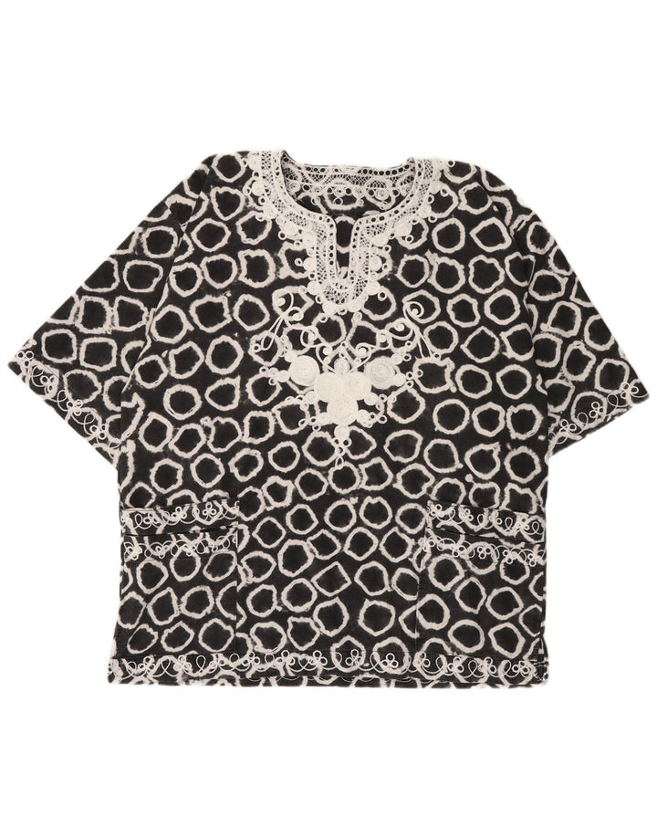 VINTAGE Γυναικεία Μπλούζα με Abstract Pattern Top UK 18 XL Μαύρο